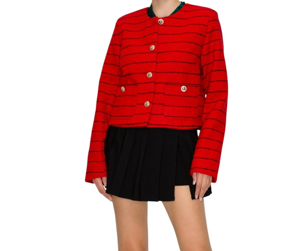 Sele Contrast Collar Stripe Tweed Jacket
