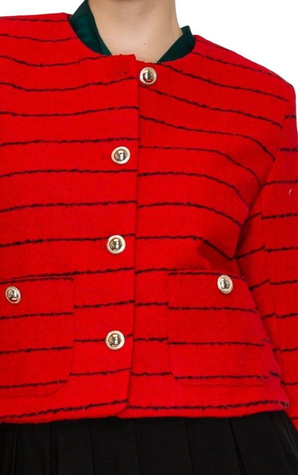 Sele Contrast Collar Stripe Tweed Jacket