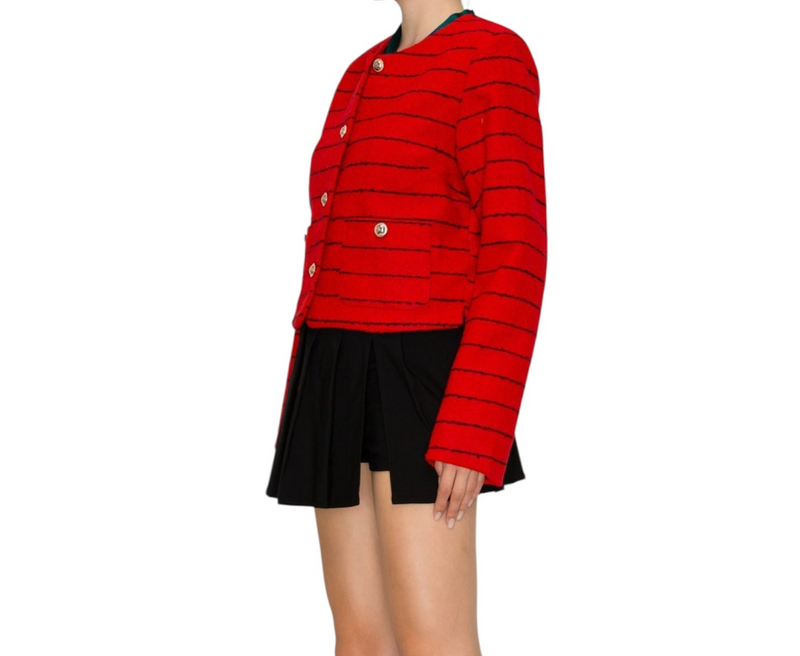 Sele Contrast Collar Stripe Tweed Jacket