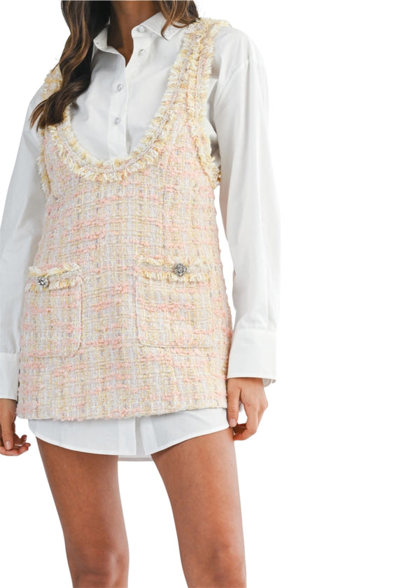 Tweed Mini Dress And Button Down Shirt Set