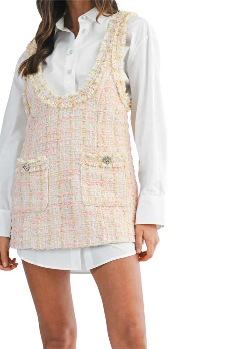Tweed Mini Dress And Button Down Shirt Set