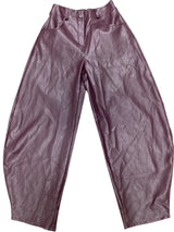 Burgundy Pleather Barrel Pants