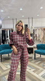 Plaid Bomber Jacket & Pants Set