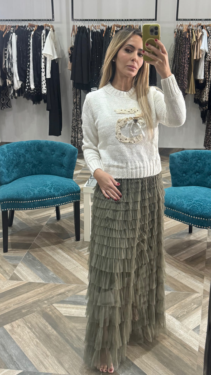 Olive Tulle Skirt