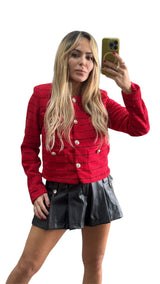 Sele Contrast Collar Stripe Tweed Jacket