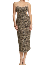 Leopard Print Cutout Button-front Midi Dress