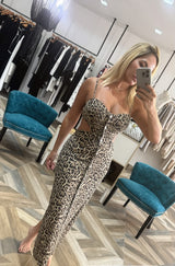 Leopard Print Cutout Button-front Midi Dress