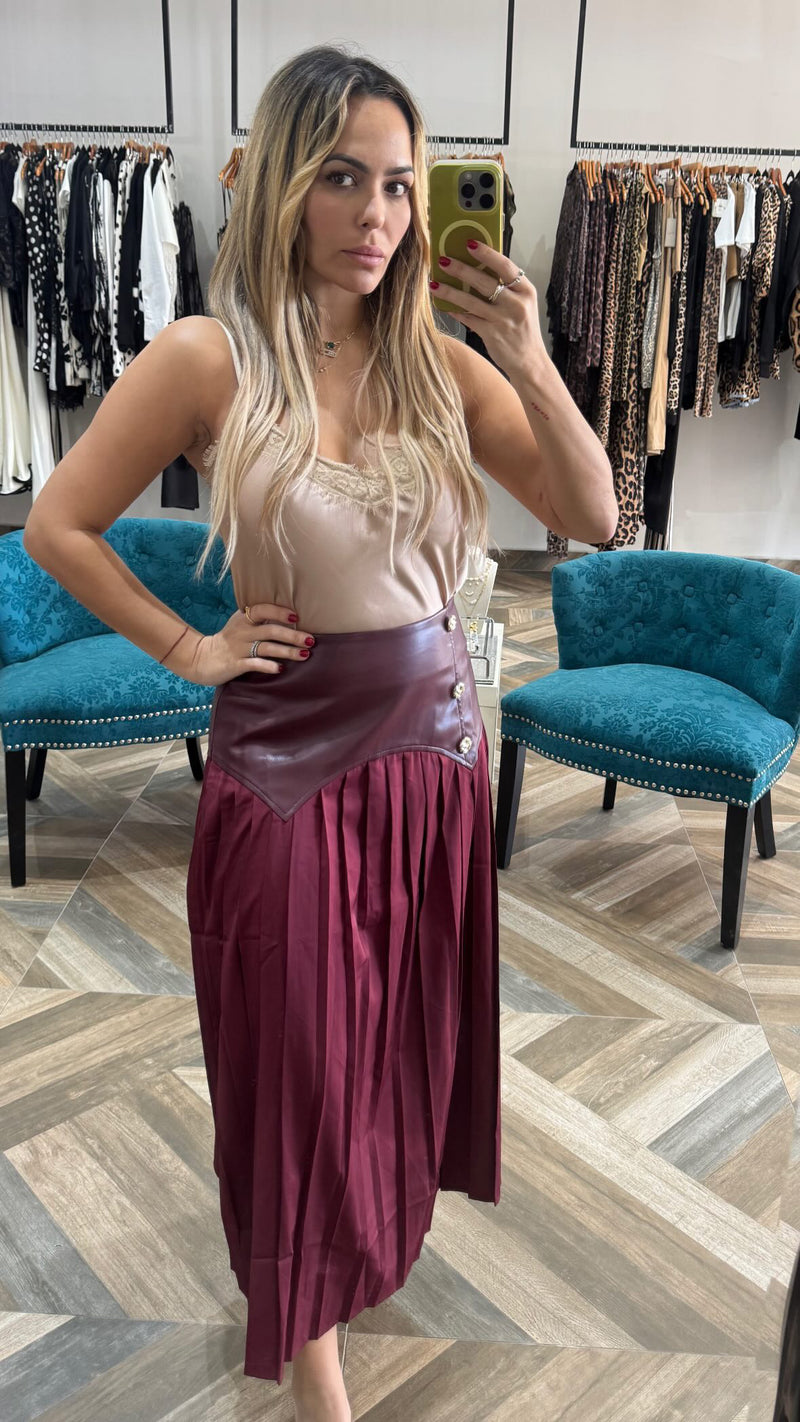 Burgundy Pleated Skirt