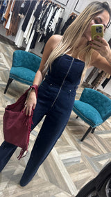 Strapless Stud Detailed Denim Jumpsuit