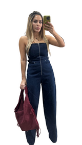 Strapless Stud Detailed Denim Jumpsuit