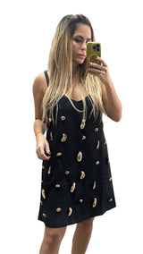 Black Metallic Embellished A-line Mini Dress