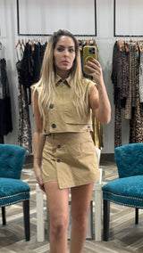 Bold Button Detail Matching Cropped Vest & Skort