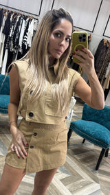 Bold Button Detail Matching Cropped Vest & Skort