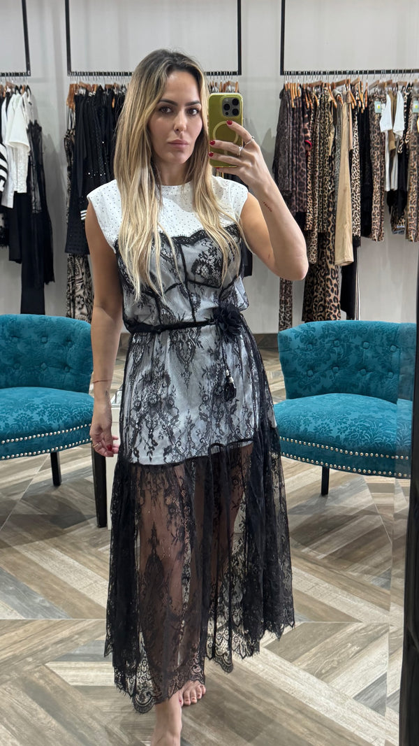 Floral Lace Layered Midi Dress