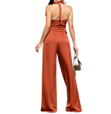Halter Neck Wrap Satin Top And Pant Set