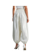 Satin High Waisted Pants With Smocked Waistband