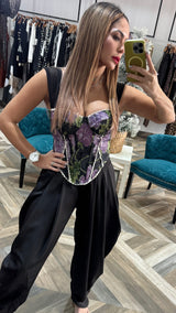 Off Shoulder Floral Jacquard Corset Top