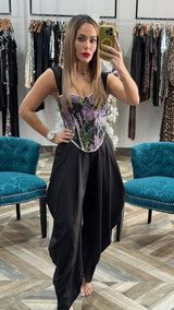 Off Shoulder Floral Jacquard Corset Top