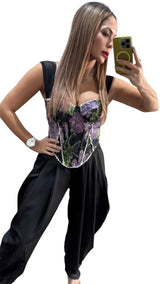 Off Shoulder Floral Jacquard Corset Top