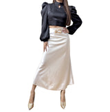 Satin Midi Skirt With Gold Buckle Detail