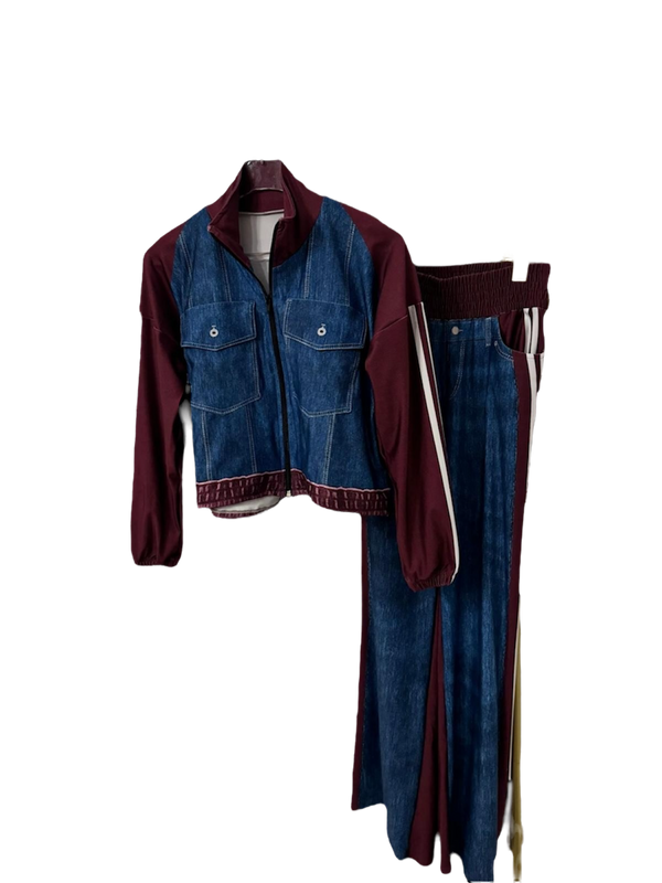 Denim and burgundy travel Set