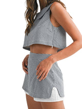 Gingham Plaid Collar Sleeveless Top And Skort Set