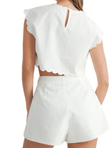Embroidery Scallop Crop Top And Shorts Set