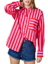 Striped Relaxed Fit Button Down Shirt W/ Pocket