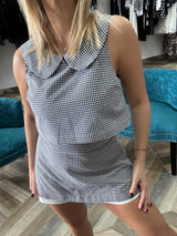 Gingham Plaid Collar Sleeveless Top And Skort Set
