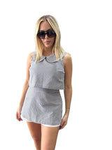 Gingham Plaid Collar Sleeveless Top And Skort Set