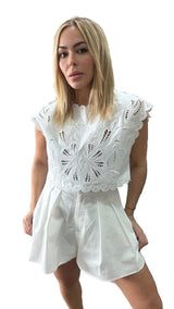 Embroidery Scallop Crop Top And Shorts Set