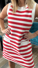 Striped Sleeveless Knit Mini Dress With Pockets