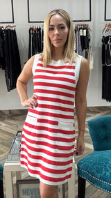Striped Sleeveless Knit Mini Dress With Pockets