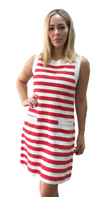 Striped Sleeveless Knit Mini Dress With Pockets