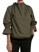 Sleeve Cinched Mock Neck Blouse