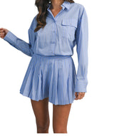 Striped Collar Button Down Shirt And Shorts Set