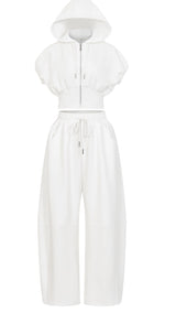 Elise Hooded Knit Dolman Short Sleeve Zip Hooded Set