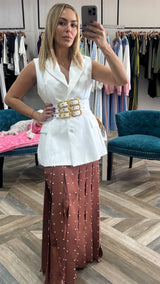 Beaded-embellished Pleated Sheer Skirt