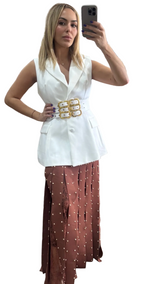 Beaded-embellished Pleated Sheer Skirt