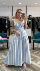 Linen Stripe Midi Belted Dress