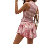 Checker Crew Neck Fit-in Top & Mini Skort Set