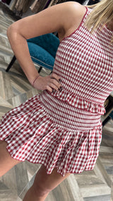 Checker Crew Neck Fit-in Top & Mini Skort Set