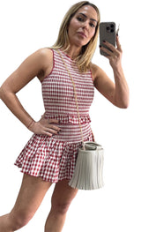 Checker Crew Neck Fit-in Top & Mini Skort Set