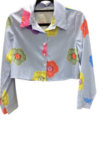 Flower  Stripe Blue Blouse
