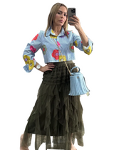 Flower  Stripe Blue Blouse