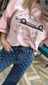 Light  Pink Car Over Size T Shirt