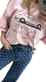 Light  Pink Car Over Size T Shirt