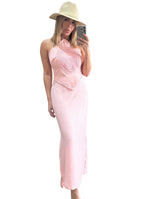 Halter Crochet Detail Midi Dress