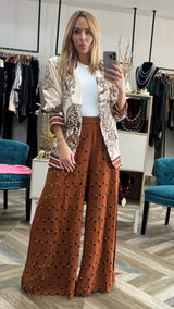 Laser-cut Studded Wide Leg Pants