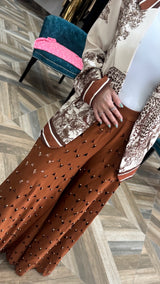 Laser-cut Studded Wide Leg Pants
